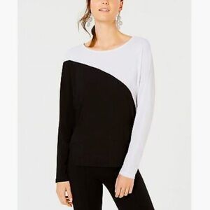 INC International Concepts Black White Colorblock Dolman Sleeve Career Top Large